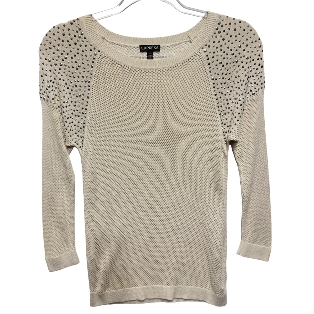 Pure Rayon Knit Crochet Beaded Studded Jeweled Top Sweater Pullover Jumper